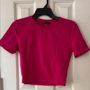 Zara Vibrant Fuchsia Crewneck Crop Top
